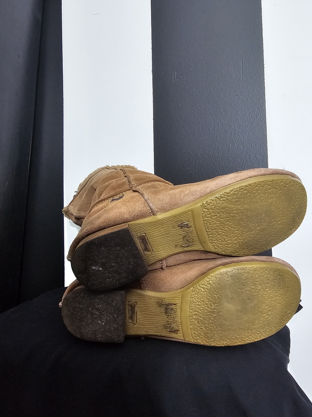 Blowfish Over-the-Knee Suede Boots in Tan with Shearling Trim - Picture 4 of 5